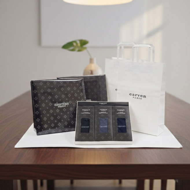 CARVEN 男士中筒襪3雙禮盒組 + 2組提袋 2CRV3005