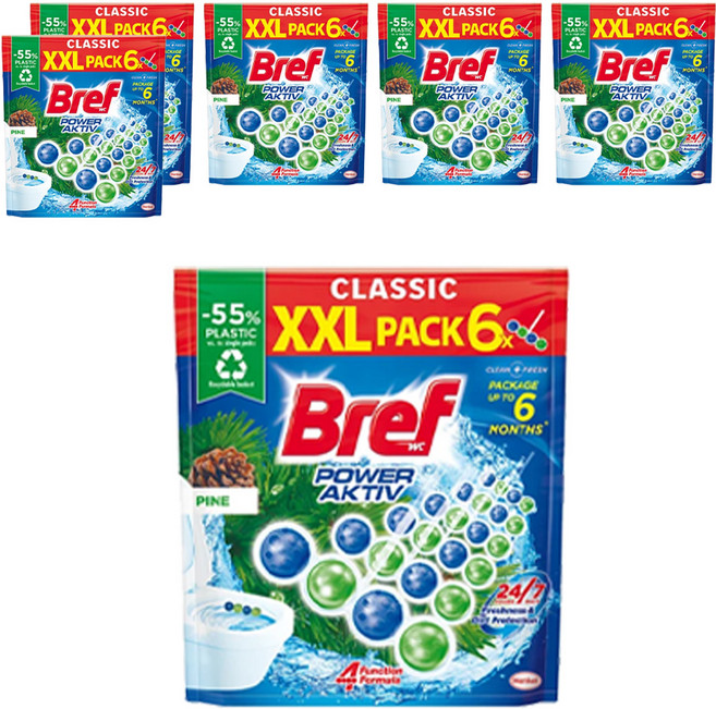 Bref 妙力 台灣公司貨 懸掛式馬桶清潔球 松樹, 6包, 300g