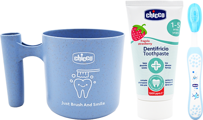 chicco 兒童快樂刷牙組 牙膏 + 牙刷 + 漱口杯 顏色隨機, 1組