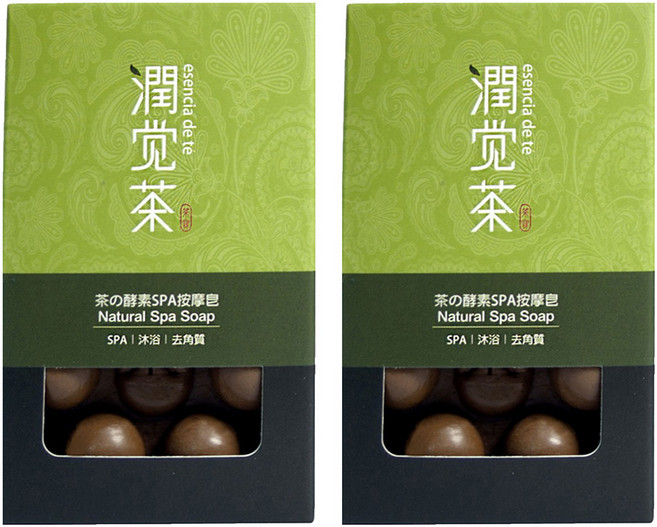 TEAPOWER 茶寶 潤覺茶 茶酵素SPA按摩皂 雙面按摩球造型 茶籽酵素 天然精油 無有害化學添加物, 100g, 2個