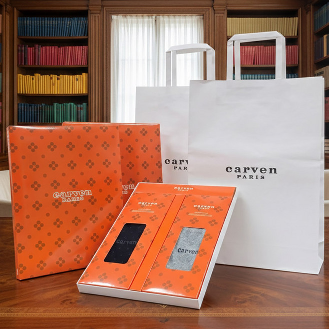 CARVEN 頂級中筒襪2雙禮盒組2入 + 提袋 + 盒裝