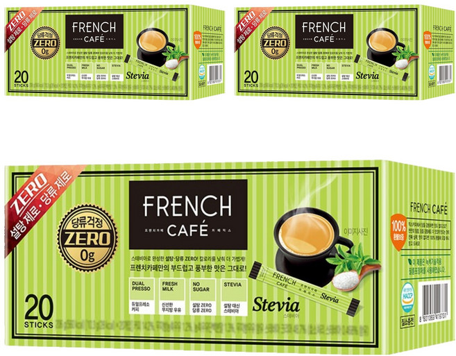 FRENCH CAFE 甜菊糖即溶咖啡, 10.3g, 20條, 3盒