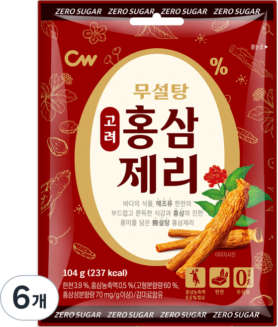 CW 無糖高麗紅參果凍, 104g, 6個