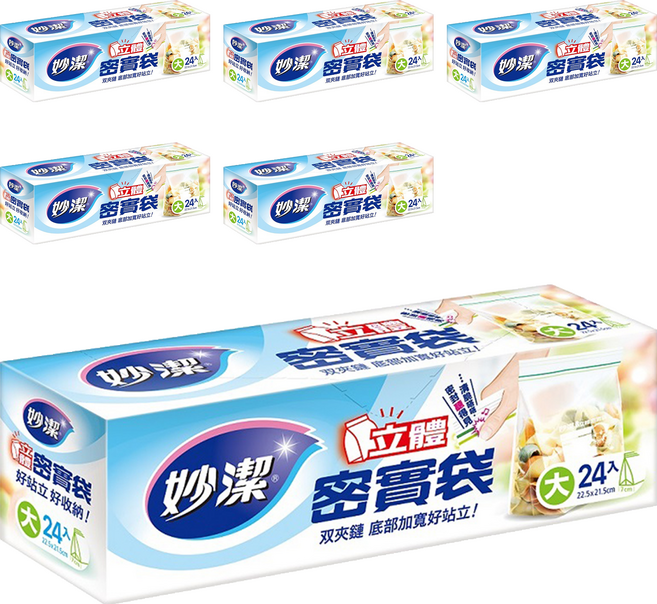 妙潔 立體密實袋, 大 (L), 24個, 6盒