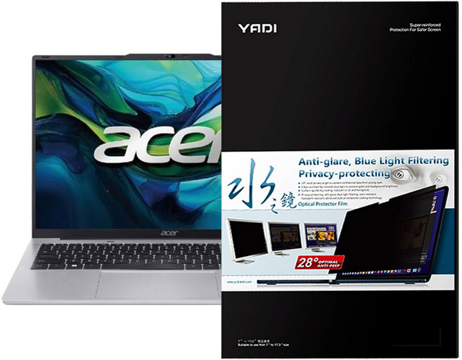 YADI 亞第 插卡隱貼 16:10 水之鏡防窺片 Acer Aspire Lite AL16 52P 58ZE專用 PF4PPB-W160, 透明色, 1片