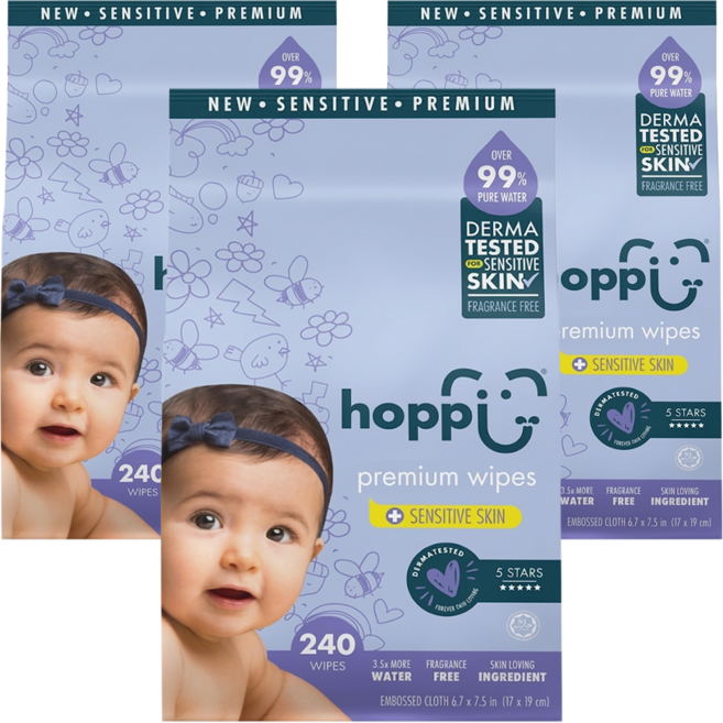 hoppi 嬰兒純水濕紙巾 低敏升級版 口手適用 80張, 240張, 3袋