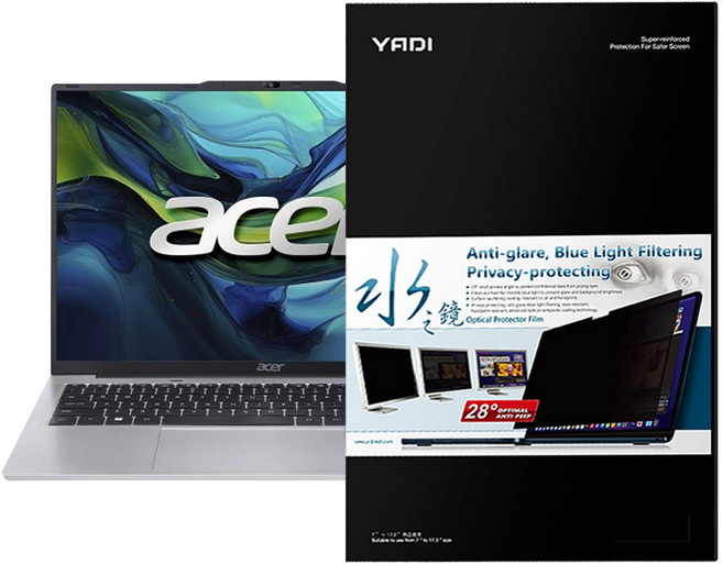 YADI 亞第 插卡隱貼 16:10 水之鏡防窺片 Acer Aspire Lite AL16 52P 39NQ專用 PF4PPB-W160, 透明色, 1片
