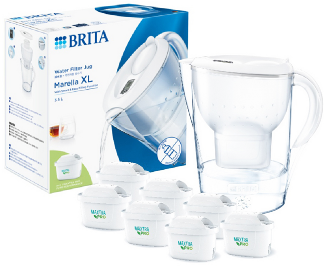 BRITA MARELLA 濾水壺 + 濾芯 7個, 白色, 1組