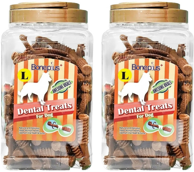 Boneplus 起司動能雙頭潔牙骨桶裝 L, 起司, 1.1kg, 2罐