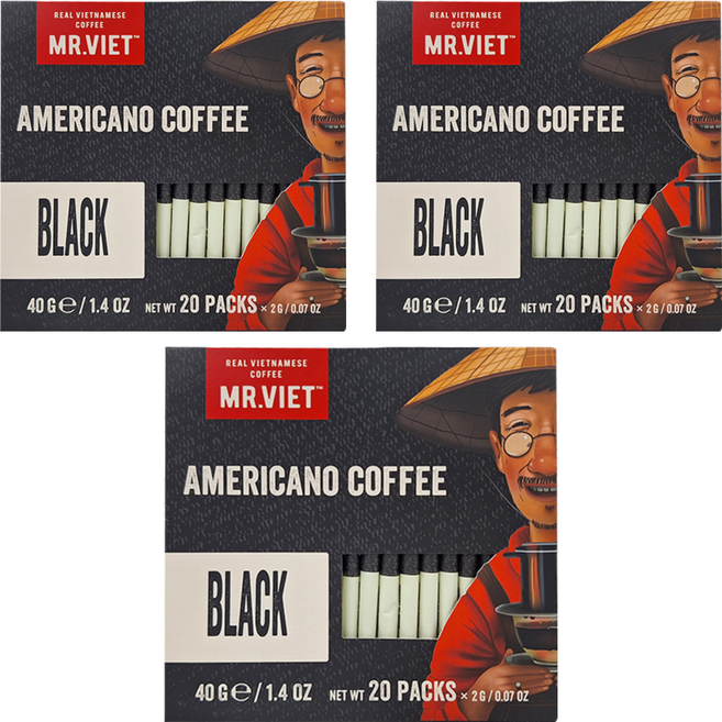 MR.VIET 即溶黑咖啡粉, 40g, 3盒, 即溶粉末