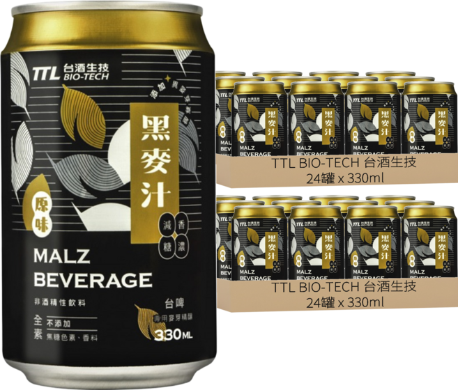 TTL BIO-TECH 台酒生技 原味黑麥汁, 330ml, 48罐