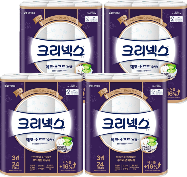 Kleenex Deco&Soft舒緩Plus 3層高級捲筒衛生紙, 27m, 24入, 4個