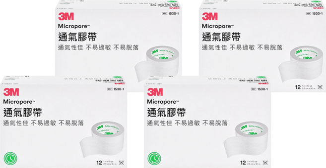 3M Nexcare 透氣膠帶 未滅菌 1530-1 白色, 12捲, 4盒