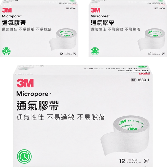 3M Nexcare 透氣膠帶 未滅菌 1530-1 白色, 12捲, 3盒