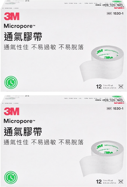 3M Nexcare 透氣膠帶 未滅菌 1530-1 白色, 12捲, 2盒