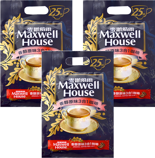 Maxwell House 麥斯威爾 香醇原味3合1咖啡, 14g, 25條, 3袋