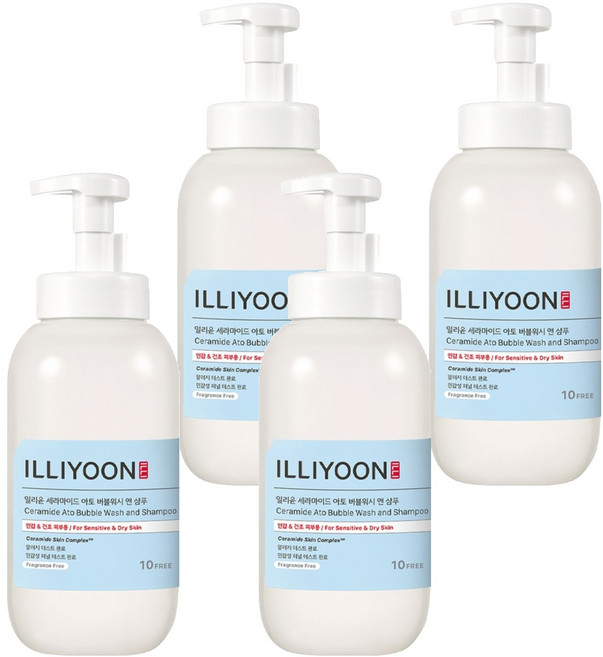 ILLIYOON 一理潤 神經醯胺舒敏沐浴洗髮露 身體沐浴乳 無香, 900ml, 4個