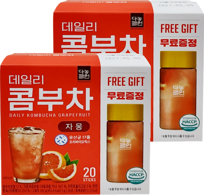Danongwon 乳酸菌康普茶 + 瓶子 西柚, 5g, 20包, 2盒