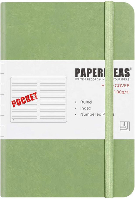 PAPERIDEAS A6硬皮筆記本 188頁 橫線, 牛油果綠, 1本