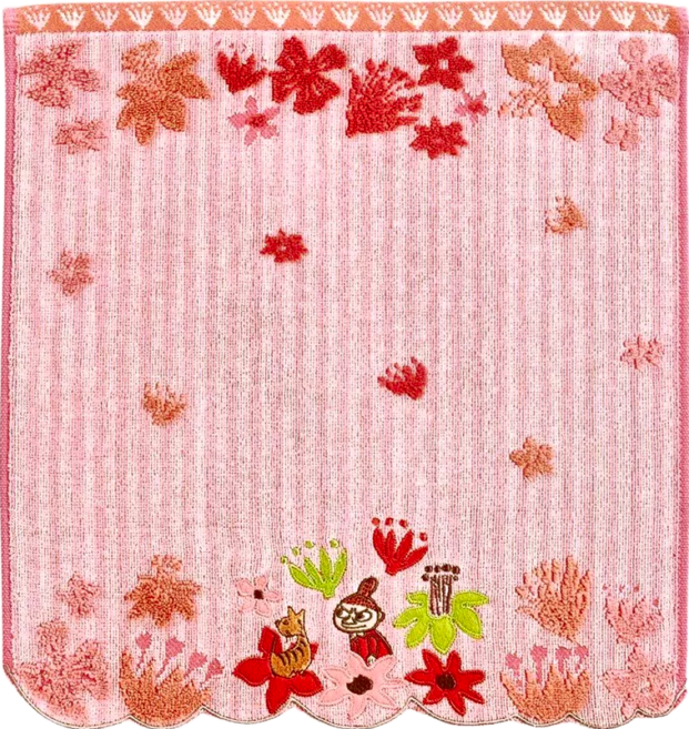 MARUSHIN 丸真 Moomin花雨世界無撚刺繡洗臉巾 34x36cm 超薄, 小不點粉, 1條