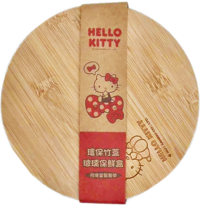 Hello Kitty 凱蒂貓 竹蓋圓型玻璃保鮮盒 3歲以上適用 950ml, 容器 + 蓋子, 1組