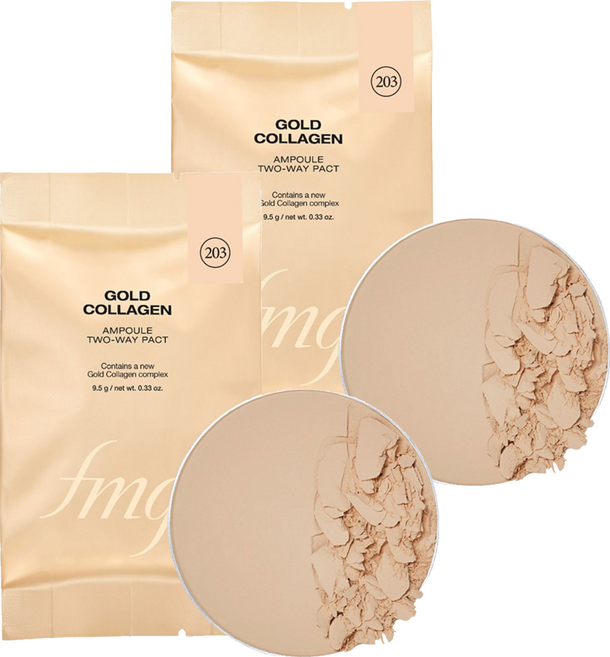 THE FACE SHOP 菲詩小舖 fmgt 黃金膠原蛋白安瓶兩用粉餅補充蕊 9.5g, 2個, 203 自然米色