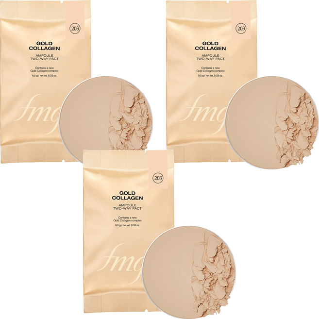 THE FACE SHOP 菲詩小舖 fmgt 黃金膠原蛋白安瓶兩用粉餅補充蕊 9.5g, 3個, 203 自然米色