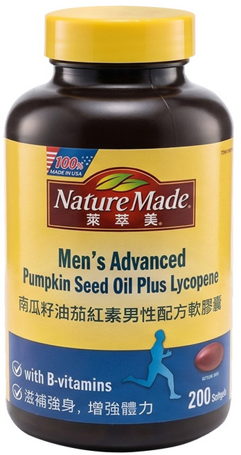 Nature Made 萊萃美 南瓜籽油茄紅素男性活力配方軟膠囊, 200顆, 1瓶