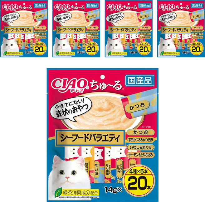 INABA CIAO 啾嚕 肉泥 SC-196, 豪華海鮮, 280g, 5袋