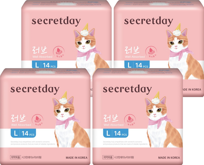 secretday NEW Love 極致吸收衛生棉 蝶翼型, 4套, 大型, 14入