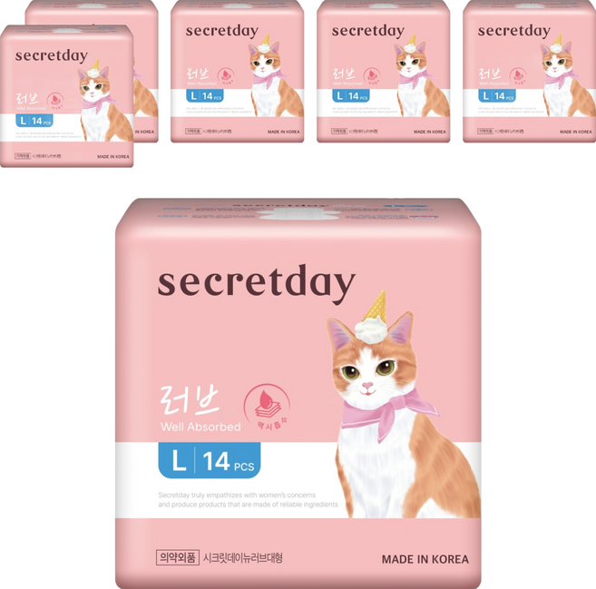 secretday NEW Love 極致吸收衛生棉 蝶翼型, 6套, 大型, 14入
