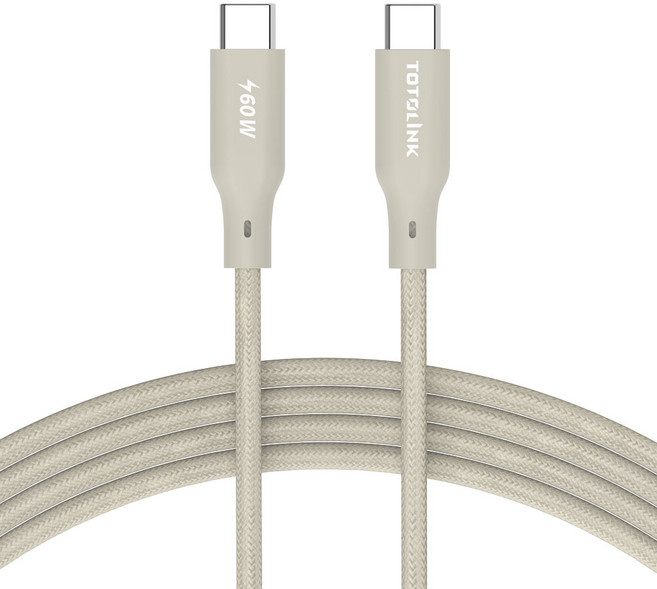 TOTOLINK USB-C to USB-C 強韌快充傳輸編織線 60W, 1m, 柔霧奶, 1條
