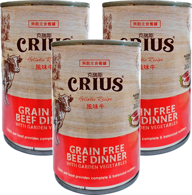 CRIUS 克瑞斯 全年齡犬 無榖主食餐罐, 風味牛, 375g, 3罐