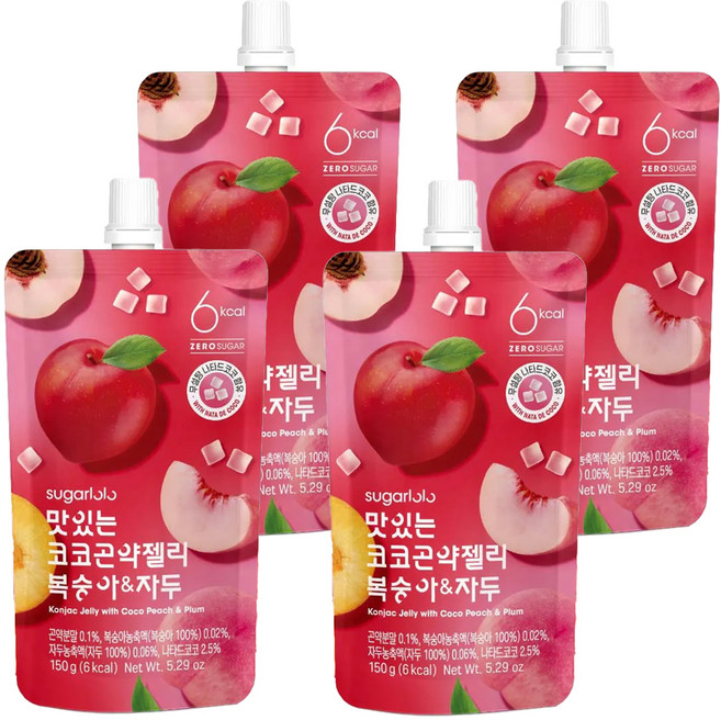 sugarlolo 蒟蒻果凍飲 水蜜桃&李子口味, 150g, 4個
