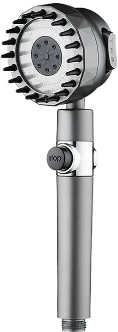 一鍵止水三檔增壓按摩蓮蓬頭 202g, 灰色, 1個