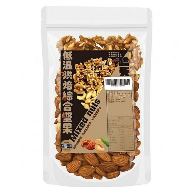 SUNFOOD 太禓食品 加大無調味低溫烘焙堅果 核桃仁+杏仁果+腰果仁 綜合3種口味, 600g, 1包