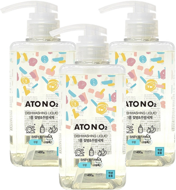 ATONO2 奶瓶&廚房洗潔精 無香, 480g, 3個