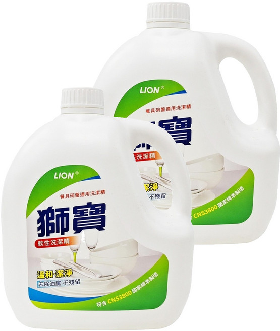 LION 獅王 台灣公司貨 獅寶 軟性洗潔精, 4kg, 2桶