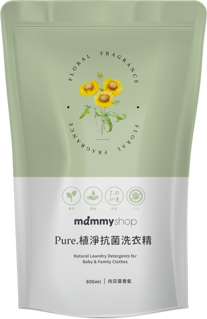 mammyshop 媽咪小站 Pure植淨抗菌洗衣精 向日葵香氛 補充包, 1包, 800ml