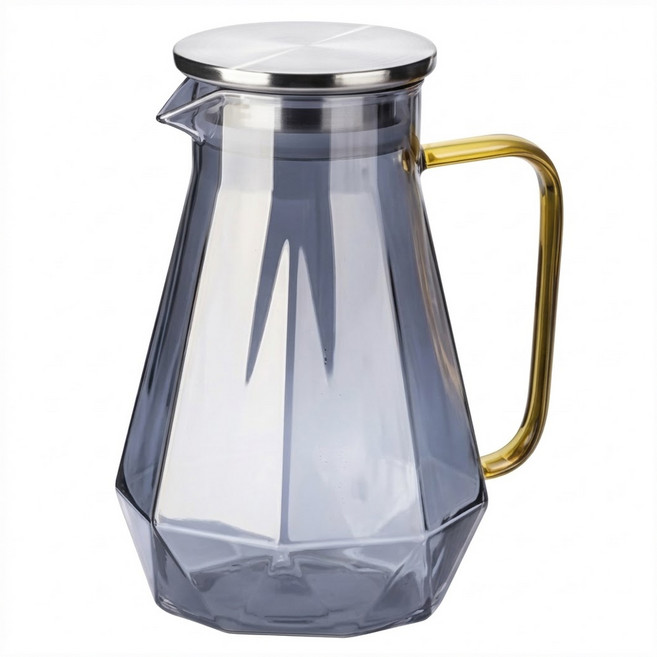 日本 FOREVER 耐熱玻璃時尚鑽石紋不鏽鋼蓋把手水壺, 1.5L, 鐵灰色, 1個