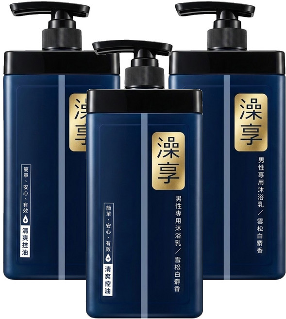 澡享 男性專用沐浴乳 雪松白麝香, 1kg, 3瓶