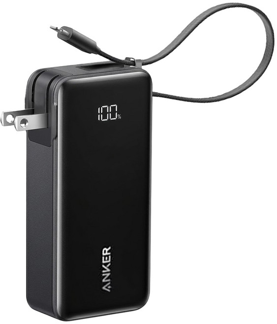 ANKER Fusion 行動電源 10000mAh 30W三合一自帶線自帶插頭, A1637, 黑色