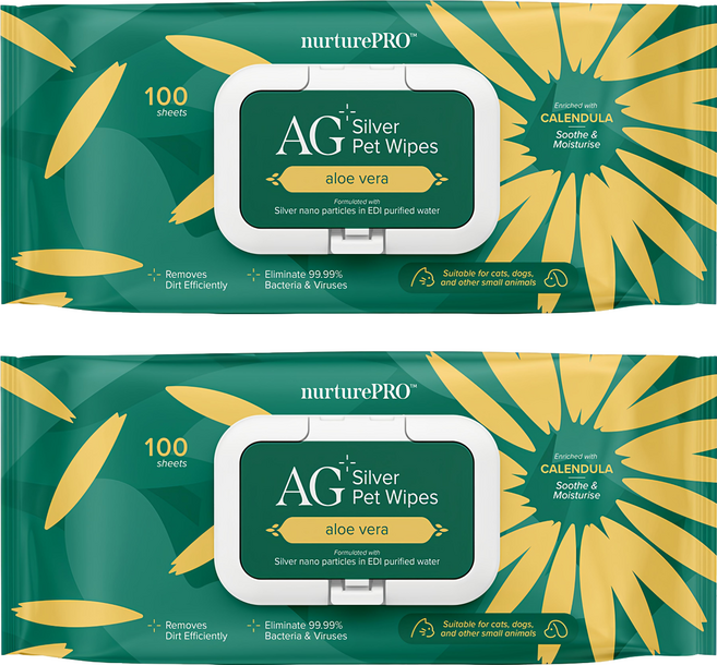 Nurture PRO 天然密碼 銀離子寵物濕紙巾 蘆薈, 2包, 100張