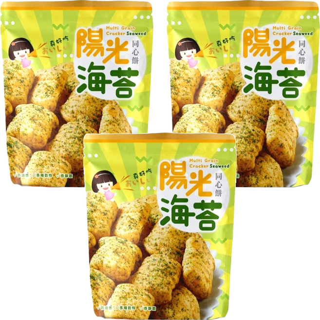 一口田 十榖米同心餅 陽光海苔, 100g, 3包