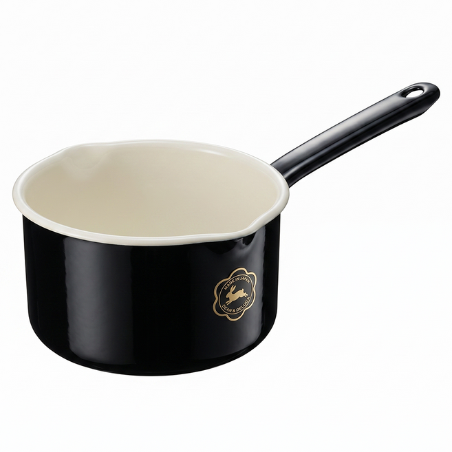 TSUKI-USAGI 月兔印 日製單柄片手琺瑯牛奶鍋 14cm 時尚黑 1個