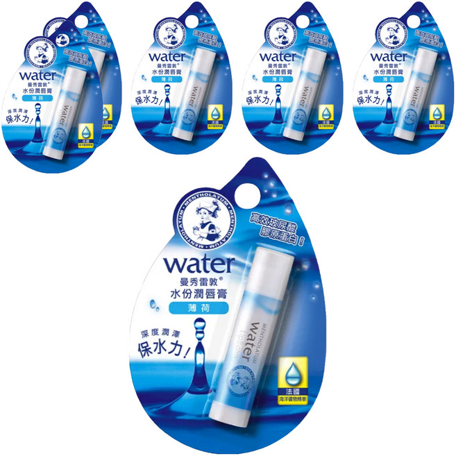 MENTHOLATUM 曼秀雷敦 台灣公司貨 水份潤唇膏, 薄荷, 3.5g, 6支