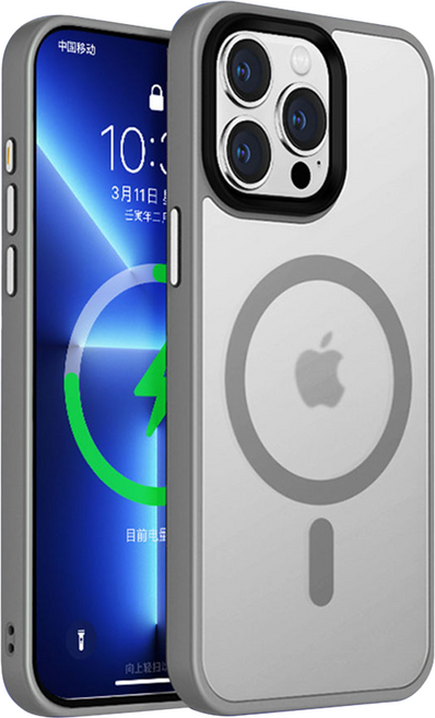 無品牌 手機殼 iPhone 15 Pro Max MagSafe磁吸 磨砂 淺灰色 馬卡龍