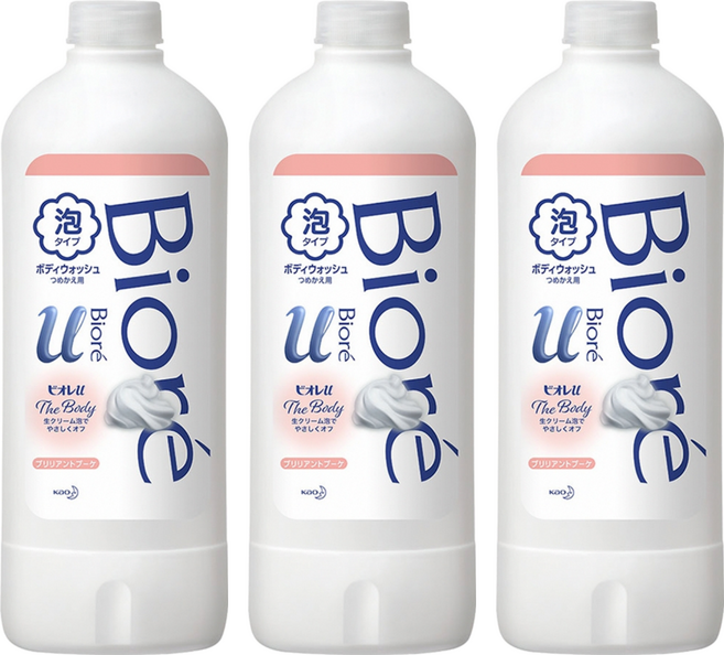 Biore 蜜妮 台灣公司貨 高彈潤沐浴慕絲 優雅花香 補充瓶, 450ml, 3瓶