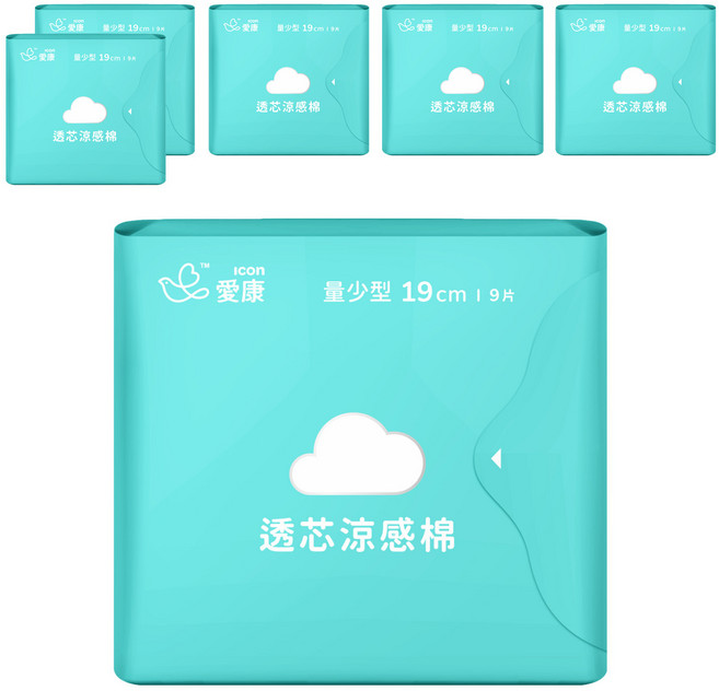 icon 愛康 透芯涼感衛生棉, 量少型(19cm), 9片, 6包
