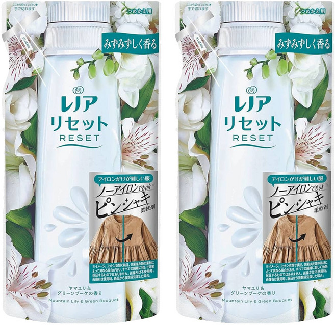 Lenor 蘭諾 日本原裝進口 RESET 防皺除臭抗縮芳香衣物柔軟精 山百合綠清香補充包, 480ml, 2包